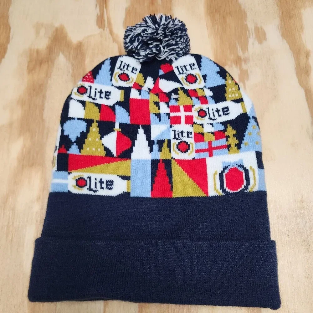 Miller Lite Christmas Scarf And Beenie/ Reversible Scarf Ugly‎ Christmas